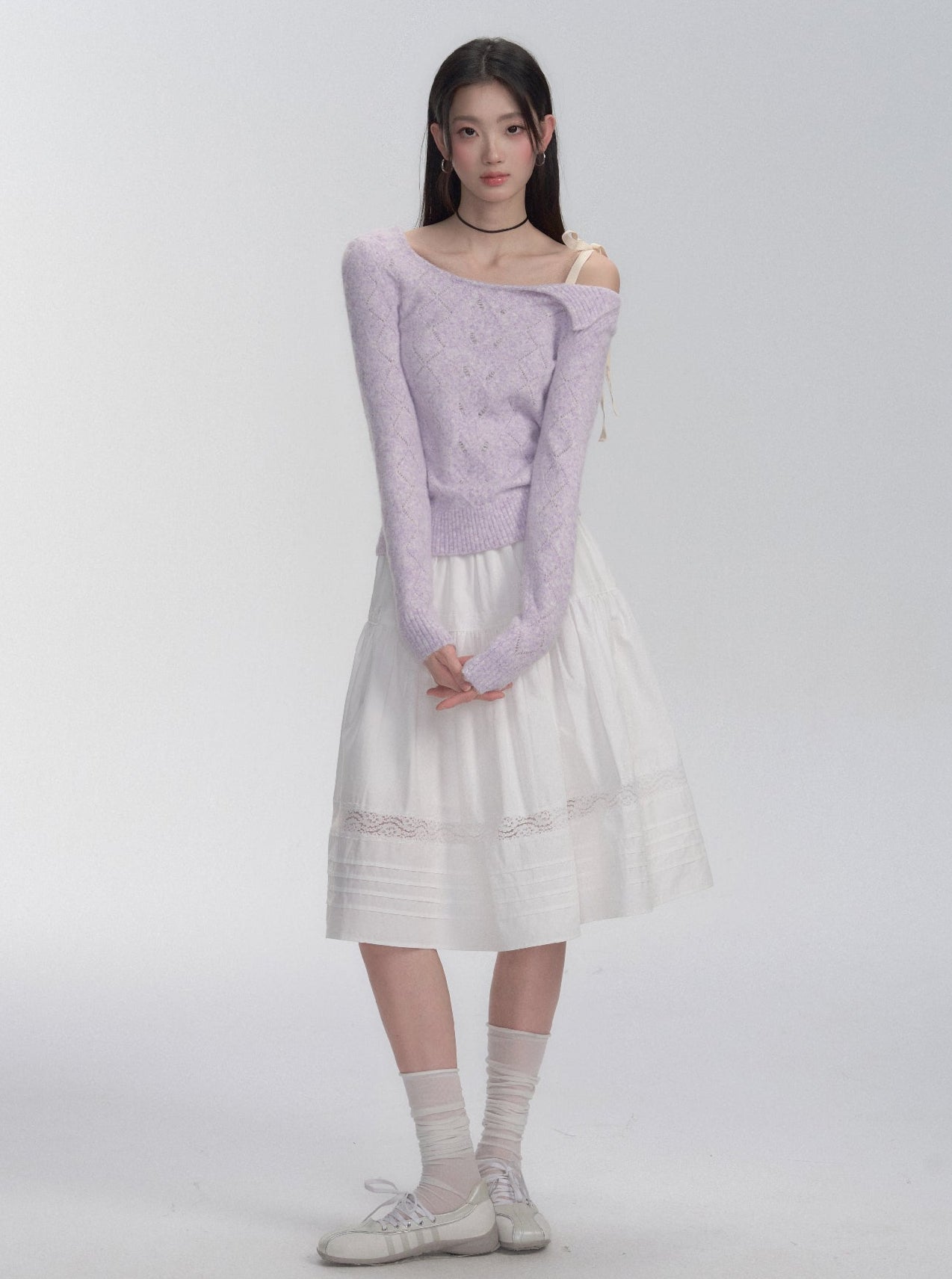 Off - Shoulder Tie - Strap Knit Sweater - COPPING THREADS - FRAGILE HEART