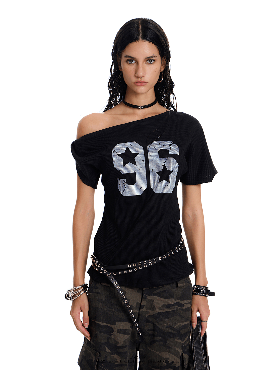 Off - Shoulder Varsity Graphic Tee - COPPING THREADS - 0123Start