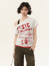 Off - Shoulder Vintage Graphic Slim Fit Tee - COPPING THREADS - CHICISLAND