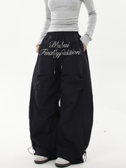 Oversized Embroidered Letters Parachute Pants - COPPING THREADS - CT Select