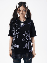 Oversized Graphic Patchwork Plaid Hem Tee - COPPING THREADS - CT Coquette