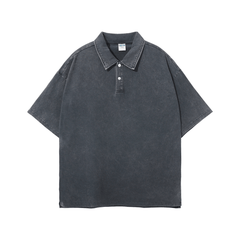 Oversized Washed Wax - Dye Polo Collar Tee - COPPING THREADS - CT Basics