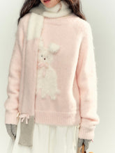 Pink Faux Mink Knit Rabbit Embroidered Pullover Sweater - COPPING THREADS - CHUMMY