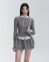 Pink & Gray Plaid Layered Knit Cardigan Set - COPPING THREADS - FRAGILE HEART