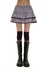 Plaid Lace Trim Ruffled Skirt - COPPING THREADS - MOROMORO