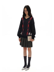 Preppy Diamond Pattern Knit Sweater - COPPING THREADS - MOROMORO