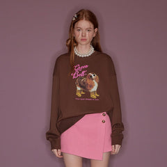 Puppy Print Round Neck Long Sleeve Sweatshirt - COPPING THREADS - GREENBELT