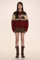Rabbit Jacquard Zipper Knitted Cardigan - COPPING THREADS - MOROMORO