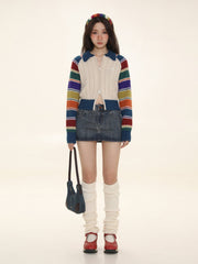 Rainbow Striped Raglan Sleeve Cardigan - COPPING THREADS - MOROMORO
