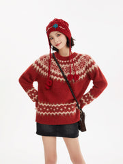 Red Fair Isle Floral Pattern Pullover - COPPING THREADS - CT Select