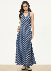 Retro Checkered Halter Neck Bodycon Dress - COPPING THREADS - WES1