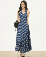 Retro Checkered Halter Neck Bodycon Dress - COPPING THREADS - WES1