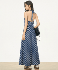 Retro Checkered Halter Neck Bodycon Dress - COPPING THREADS - WES1