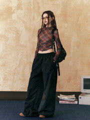 Retro Colorblock Plaid Fitted Long Sleeve Tee - COPPING THREADS - CHICISLAND