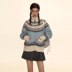 Retro Crew Neck Zip - Up Knit Cardigan Sweater - COPPING THREADS - MOROMORO