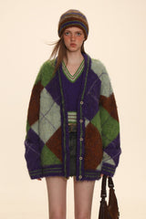 Retro Diamond V - Neck Knit Cardigan - COPPING THREADS - MOROMORO