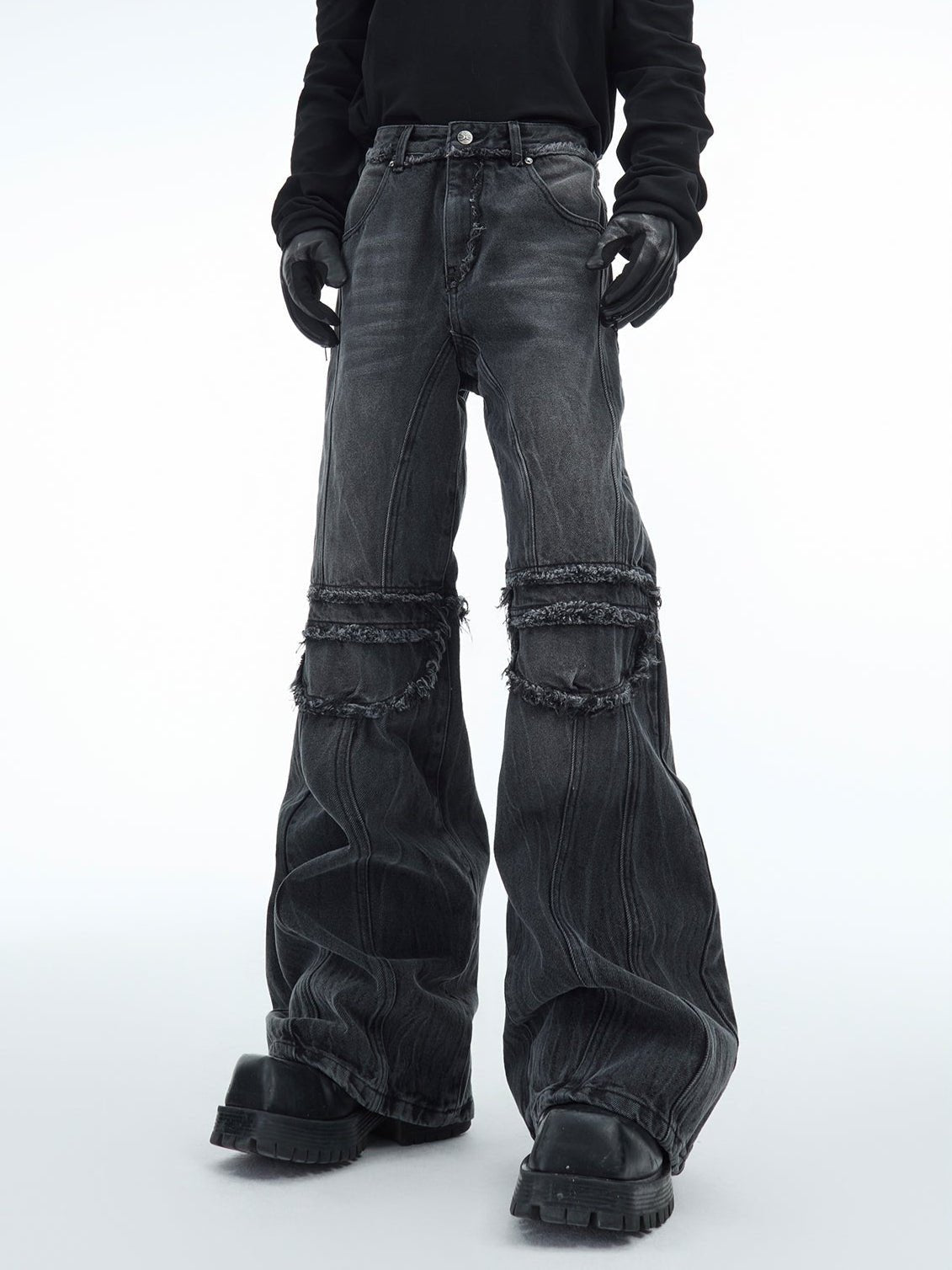 Retro Distressed Wave - Pattern Raw Hem Denim - COPPING THREADS - ArguE CulturE