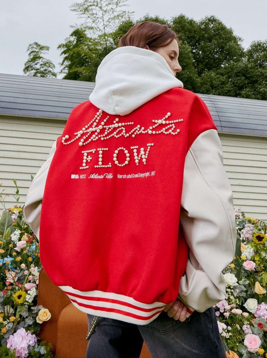 Retro Embroidered Pearl Text Baseball Jacket - COPPING THREADS - Harsh and Cruel