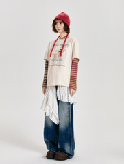 Retro Faux Layered Striped Graphic Long Sleeve Tee - COPPING THREADS - CT Select
