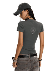 Retro Gothic Cross Fitted Tee - COPPING THREADS - 0123Start