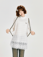 Retro Lace Panel Peplum Long Sleeve Blouse - COPPING THREADS - CT Select