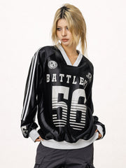 Retro Number Print Stripe Long Sleeve Jersey Tee - COPPING THREADS - CT Select