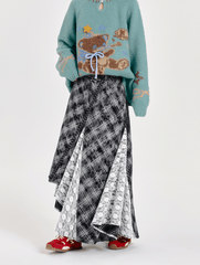 Retro Plaid Lace Panel Asymmetrical Midi Skirt - COPPING THREADS - CT Select