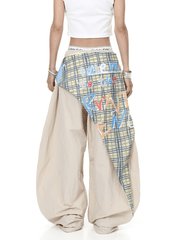 Retro Plaid Layered Paratrooper Pants with Detachable Skirt Panel - COPPING THREADS - CT Select