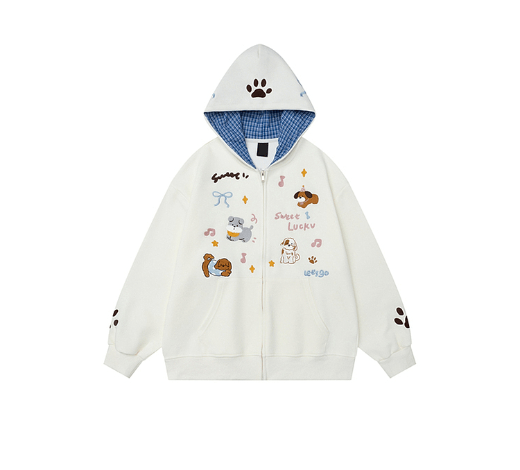 Retro Puppy Embroidered Zip Hoodie - COPPING THREADS - CT Coquette