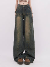Retro Rivet - Embellished Wide - Leg Denim - COPPING THREADS - RAYOHOPP