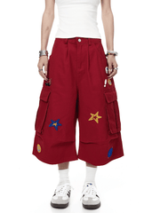 Retro Star Embroidered Multi - Pocket Cargo Shorts - COPPING THREADS - CT Select