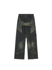 Retro Star Patch Embroidery Distressed Denim - COPPING THREADS - RAYOHOPP