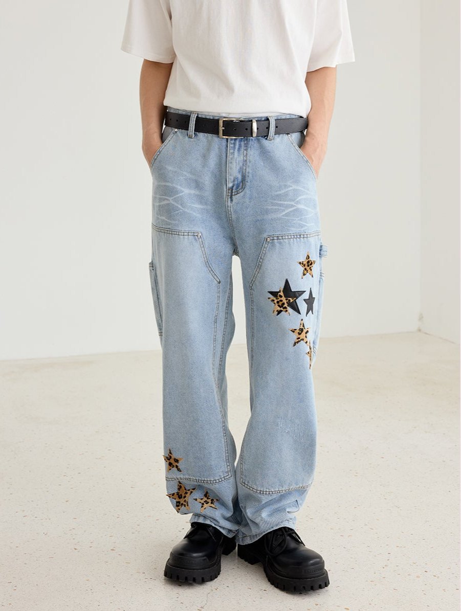 Retro Star Pattern Leather Patch Denim - COPPING THREADS - Harsh and Cruel