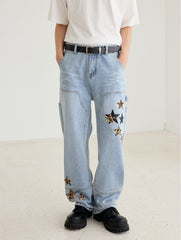 Retro Star Pattern Leather Patch Denim - COPPING THREADS - Harsh and Cruel