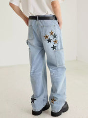 Retro Star Pattern Leather Patch Denim - COPPING THREADS - Harsh and Cruel