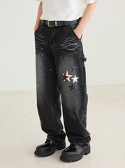 Retro Star Pattern Leather Patch Denim - COPPING THREADS - Harsh and Cruel