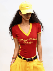 Retro V - Neck Letter Tee - COPPING THREADS - Yokuku