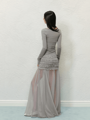 Ruched Mesh Panel Maxi Skirt - COPPING THREADS - AGAM