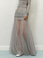 Ruched Mesh Panel Maxi Skirt - COPPING THREADS - AGAM