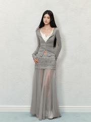 Ruched Mesh Panel Maxi Skirt - COPPING THREADS - AGAM