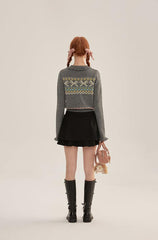 Ruffle Trim Bow Pattern Knit Cardigan - COPPING THREADS - CHICISLAND