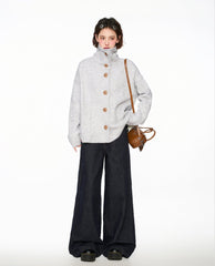 Stand Collar Knit Cardigan Sweater - COPPING THREADS - CT Select