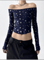 Star Print Off‑Shoulder Ribbed Top - COPPING THREADS - CT Select