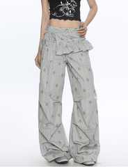 Star Print Striped Utility Pants with Ruffle Hip Flap - COPPING THREADS - CT Select