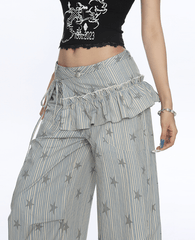Star Print Striped Utility Pants with Ruffle Hip Flap - COPPING THREADS - CT Select