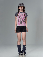 Striped Cat Graphic Raglan Tee - COPPING THREADS - CT Coquette