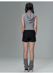 Striped Dolphin Graphic Cropped Hoodie Tank Top - COPPING THREADS - CT Coquette