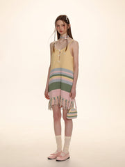 Striped Fringed Knit Dress - COPPING THREADS - MOROMORO