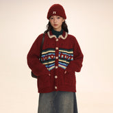 Striped Jacquard Loose Knitted Cardigan - COPPING THREADS - MOROMORO