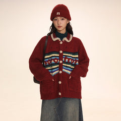 Striped Jacquard Loose Knitted Cardigan - COPPING THREADS - MOROMORO